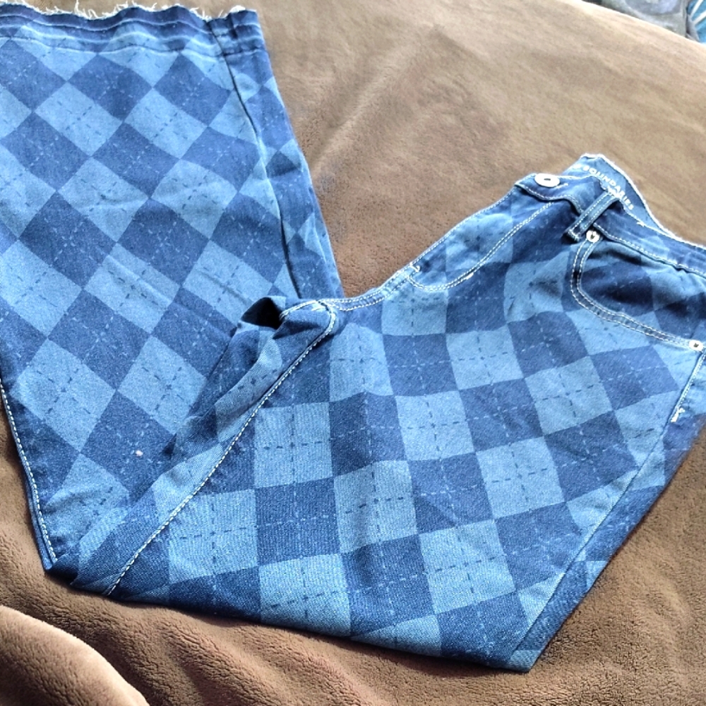 Stylish Blue Checkered Women's Jeans